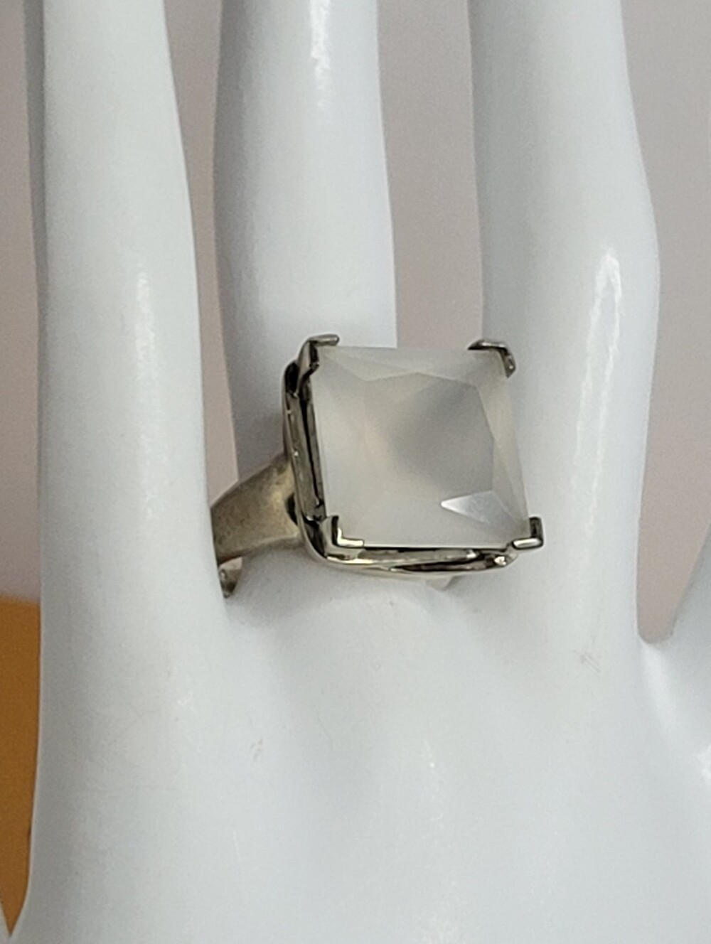 5 ct. Milky Quarts 925 Sterling Silver Statement Ring Sz 7